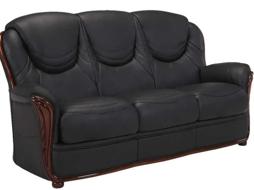Driezitsbank 100% Buffelleer Adelaide - Zwart