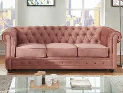 Driezitsbank Chesterfield - Fluweel - Pastel Roze