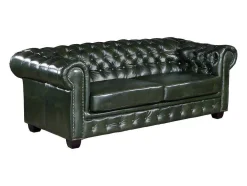 Driezitsbank Chesterfield Brenton 100% Buffelleer - Empire Groen