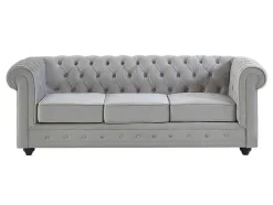 Driezitsbank Chesterfield - Fluweel - Licht Grijs