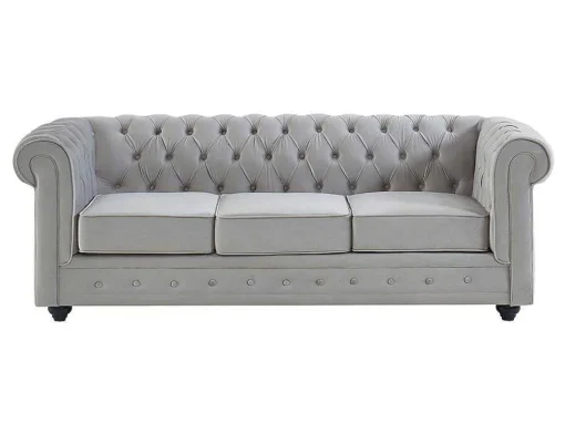 Driezitsbank Chesterfield - Fluweel - Licht Grijs