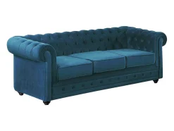 Driezitsbank Chesterfield Fluweel - Eend Blauw