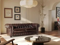 Driezitsbank Chesterfield Brenton 100% Buffelleer - Bruin Tinten