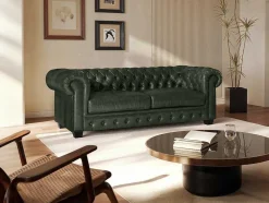 Driezitsbank Chesterfield Brenton 100% Buffelleer - Empire Groen