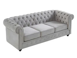 Driezitsbank Chesterfield - Fluweel - Licht Grijs