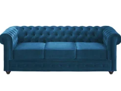 Driezitsbank Chesterfield Fluweel - Eend Blauw