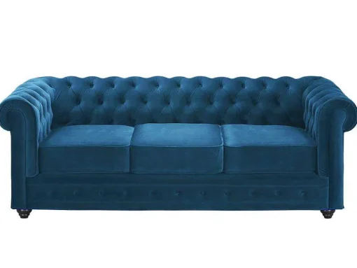 Driezitsbank Chesterfield Fluweel - Eend Blauw