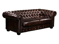 Driezitsbank Chesterfield Brenton 100% Buffelleer - Bruin Tinten