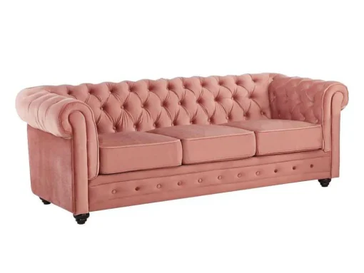 Driezitsbank Chesterfield - Fluweel - Pastel Roze