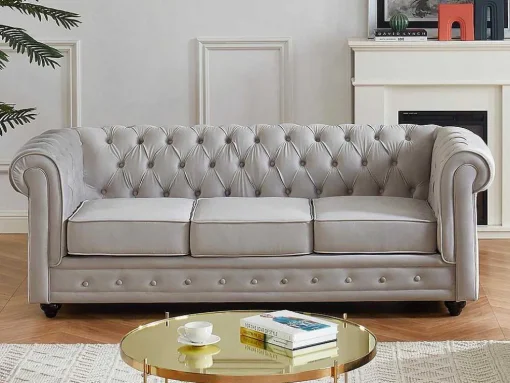 Driezitsbank Chesterfield - Fluweel - Licht Grijs