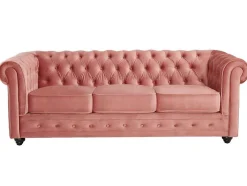 Driezitsbank Chesterfield - Fluweel - Pastel Roze