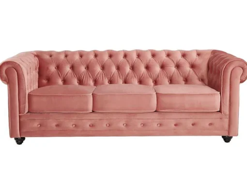 Driezitsbank Chesterfield - Fluweel - Pastel Roze