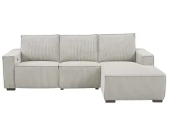 Driezitsbank En Elektrische Relaxfauteuil In Beige Ribfluweel Amelio
