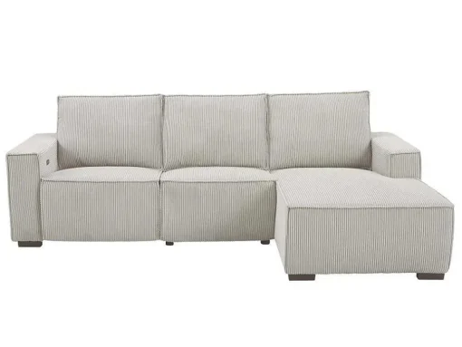 Driezitsbank En Elektrische Relaxfauteuil In Beige Ribfluweel Amelio