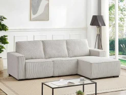 Driezitsbank En Elektrische Relaxfauteuil In Beige Ribfluweel Amelio