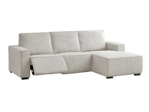 Driezitsbank En Elektrische Relaxfauteuil In Beige Ribfluweel Amelio