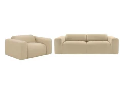 Driezitsbank En Fauteuil Van Beige Stof Met Textuur Pogni Van Maison Cephy