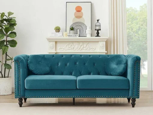 Driezitsbank Van Blauwgroen Velours Turner