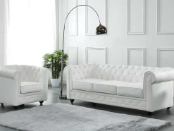 Driezitsbank Van Buffelleer Chesterfield - Wit