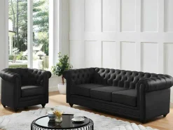 Driezitsbank Van Buffelleer Chesterfield - Zwart