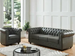 Driezitsbank Van Buffelleer Chesterfield - Grijs