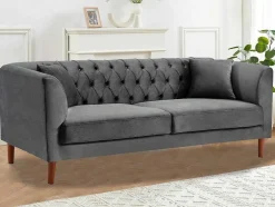 Driezits-Chesterfield-Bank Van Antracietkleurig Velours Arsene
