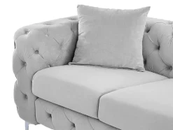 Driezits-Chesterfield-Bank Van Lichtgrijs Velours Edwina