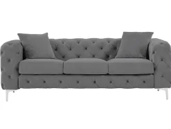 Driezits-Chesterfield-Bank Van Antracietgrijs Velours Edwina