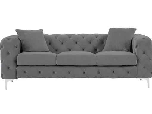 Driezits-Chesterfield-Bank Van Antracietgrijs Velours Edwina