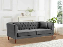 Driezits-Chesterfield-Bank Van Antracietkleurig Velours Arsene