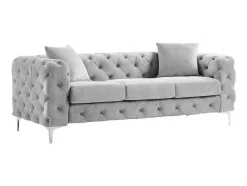Driezits-Chesterfield-Bank Van Lichtgrijs Velours Edwina
