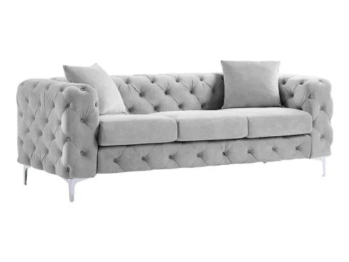 Driezits-Chesterfield-Bank Van Lichtgrijs Velours Edwina