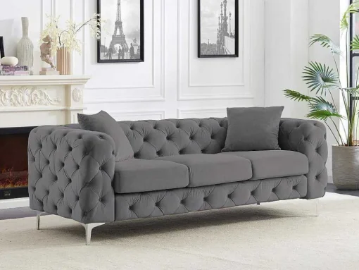 Driezits-Chesterfield-Bank Van Antracietgrijs Velours Edwina