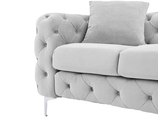 Driezits-Chesterfield-Bank Van Lichtgrijs Velours Edwina