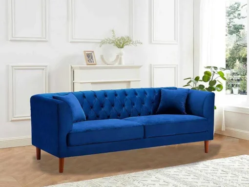 Driezits-Chesterfield-Bank Van Nachtblauw Velours Arsene