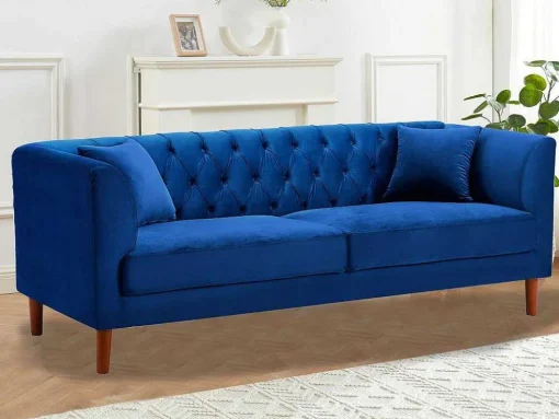 Driezits-Chesterfield-Bank Van Nachtblauw Velours Arsene