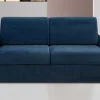 Driezits-Expressbedbank Van Fluweel Calife - Nachtblauw - Slaapruimte 140 Cm - Matras 14 Cm