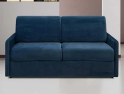 Driezits-Expressbedbank Van Fluweel Calife - Nachtblauw - Slaapruimte 140 Cm - Matras 14 Cm