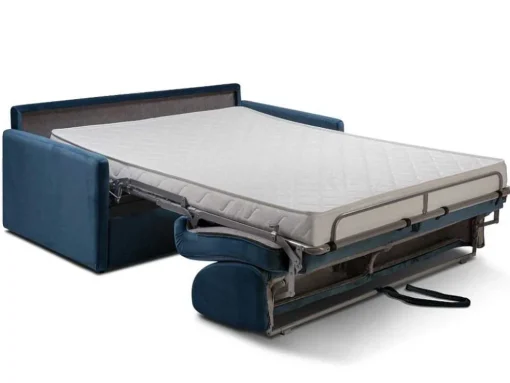 Driezits-Expressbedbank Van Fluweel Calife - Nachtblauw - Slaapruimte 140 Cm - Matras 14 Cm