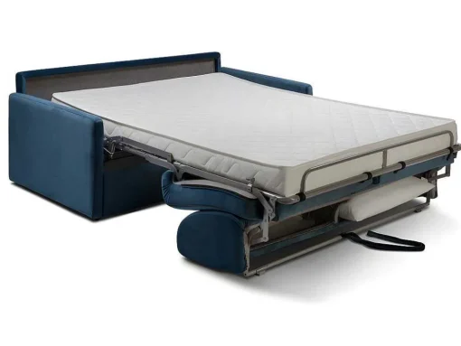 Driezits-Expressbedbank Van Fluweel Calife - Nachtblauw - Slaapruimte 140 Cm - Matras 14 Cm