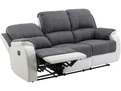 Driezits-Relaxbank Van Microvezel En Grijs En Wit Kunstleer Brody