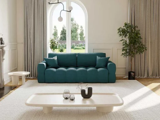 Driezitsslaapbank Van Blauwgroene Bouclestof Issoro