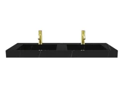 Dubbele Hangwasbak In Solid Surface Met De Look Van Zwart Marmer - L120,2 X B45,2 X H8 Cm - Takotna