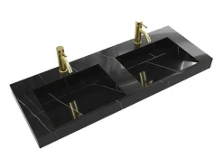 Dubbele Hangwasbak In Solid Surface Met De Look Van Zwart Marmer - L120,2 X B45,2 X H8 Cm - Takotna