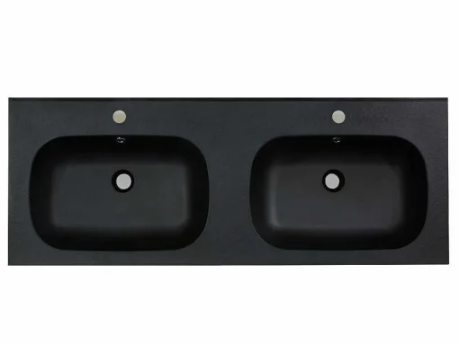 Dubbele Inbouwwastafel In Hars Met Steenlook - Zwart - L120 X B46 Cm - Atiwa