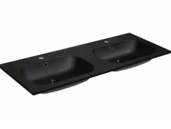 Dubbele Inbouwwastafel In Hars Met Steenlook - Zwart - L120 X B46 Cm - Atiwa