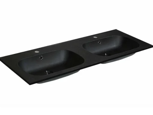 Dubbele Inbouwwastafel In Hars Met Steenlook - Zwart - L120 X B46 Cm - Atiwa