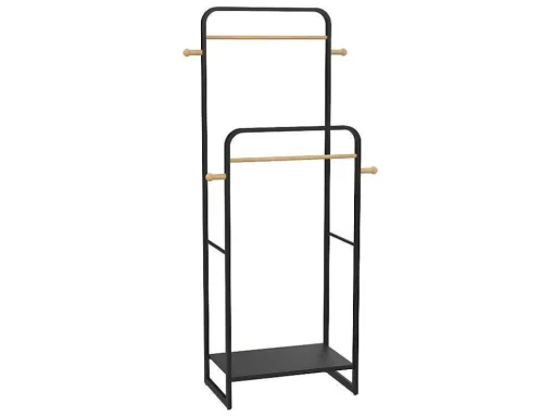 Dubbele Kledingrek Selin - L65 Cm - Zwart Metaal En Beukenhout