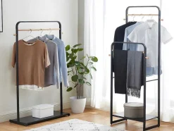 Dubbele Kledingrek Selin - L65 Cm - Zwart Metaal En Beukenhout