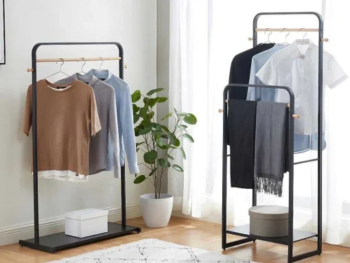 Dubbele Kledingrek Selin - L65 Cm - Zwart Metaal En Beukenhout